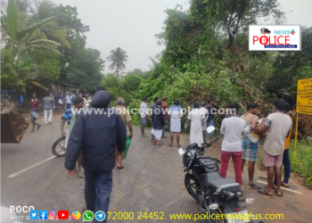 சாலையின் குறுக்கே விழுந்த மரத்தை அகற்றிய காவல்துறையினர்