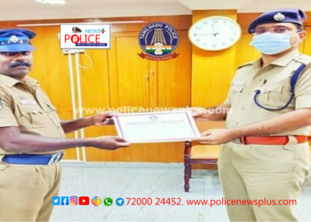 காவலரின் சீர்மிகு பணியை பாராட்டி கிருஷ்ணகிரி மாவட்ட காவல் கண்காணிப்பாளர் நற்சான்றிதழ் வழங்கினார்