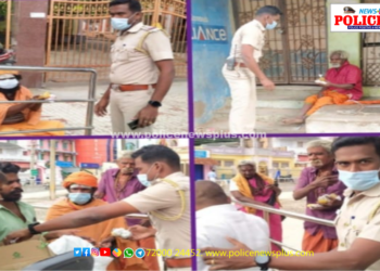 முழு ஊரடங்கு நாளில் ஆதரவற்றோருக்கு காலை உணவு வழங்கிய காவல்துறையினர்.