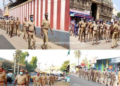 நகர்புற உள்ளாட்சி தேர்தலை முன்னிட்டு காவல்துறையினரின் கொடி அணிவகுப்பு