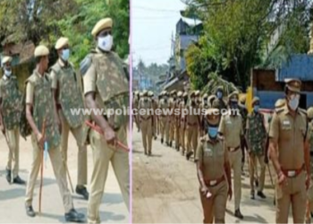 தேர்தல் பாதுகாப்பை முன்னிட்டு காவல்துறையினரின் கொடி அணிவகுப்பு