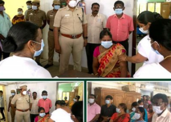 பூஸ்டர் தடுப்பூசி முகாமுகாமினை, துவக்கி வைத்த எஸ்.பி!