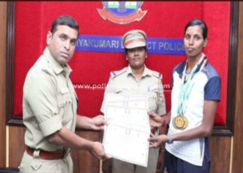 மாநில அளவில் பதக்கம் வென்ற பெண் தலைமை காவலர்