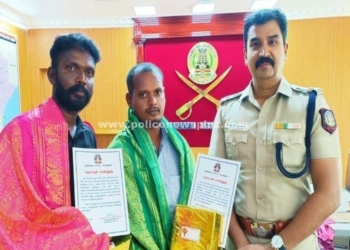 தொழிலாளர்களுக்கு சால்வை அணிவித்து பாராட்டிய S.P