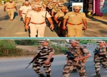 காவல்துறையினர் மற்றும் மத்திய பாதுகாப்பு படை வீரர்கள் இணைந்து கொடி அணிவகுப்பு