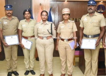 போலீசாருக்கு பாராட்டுச் சான்றிதழ் வழங்கிய S.P