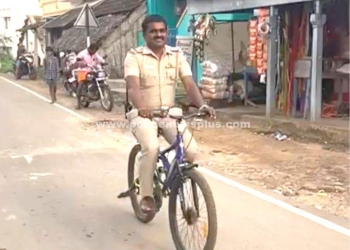 சைக்கிளில் ரோந்து சென்ற வடமதுரை ஆய்வாளர்