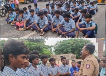 ஆசிரியர்களை கண்டித்து மாணவர்கள்  சாலை மறியல் போராட்டம்