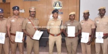 மிகச்சிறந்த பணிக்காக போலீசாருக்கு எஸ்.பி பாராட்டு