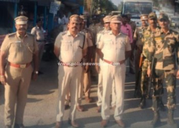 தேர்தல் முன்னிட்டு கமுதியில் பாதுகாப்பு அணிவகுப்பு