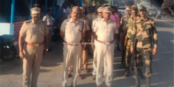 தேர்தல் முன்னிட்டு கமுதியில் பாதுகாப்பு அணிவகுப்பு