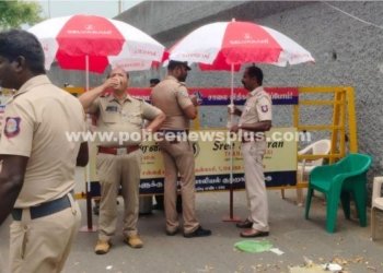 கோடை வெயிலில் பணிபுரியும் காவலருக்கு குளிர்பானம்