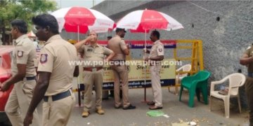 கோடை வெயிலில் பணிபுரியும் காவலருக்கு குளிர்பானம்