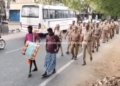 தேர்தல் முடிவுகள் முன்னிட்டு போலீசார் அணிவகுப்பு விழிப்புணர்வு