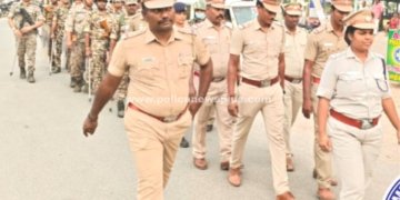வாக்கு எண்ணிக்கை முன்னிட்டு திருப்பத்தூரில் கொடி அணிவகுப்பு